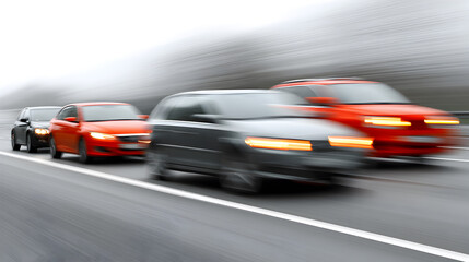 Obraz premium cars in motion with motion blur effects. The blur lines increase focus in moving cars.