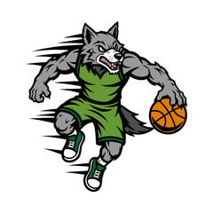 wolf with basket ball vector illustration mascot logo