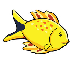 Cute cartoon hand drawn vector yellow fish clipart.