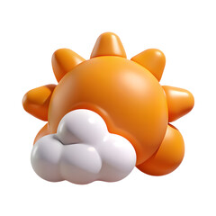 Orange Sun with Cloud Weather Icon Isolated on Transparent Background for Forecasting