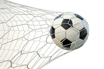 Soccer ball or Football ball in the net isolated on white background, Soccer Ball Hitting the net PNG Images on White Background