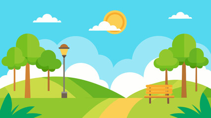 Obraz premium Lush summer landscape with green trees under a blue sky with white clouds, a perfect illustration of nature's beauty