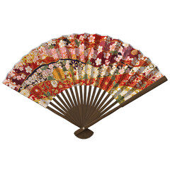 An ornate japanese folding fan with floral patterns, isolated on transparent background
