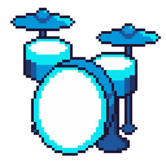 Fototapeta premium Cyan Blue Drum Kit, Isometric Pixel Art Icon, Isolated