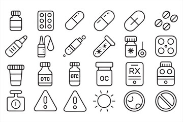 Healthcare and Medication Icons for Prescriptions, OTC, and Health Services