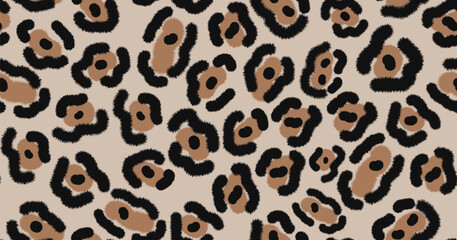 Seamless leopard print pattern with bold black and brown spots on beige background. Perfect for fashion textiles, wild animal-inspired designs, wallpapers, wrapping paper, and bold branding use.