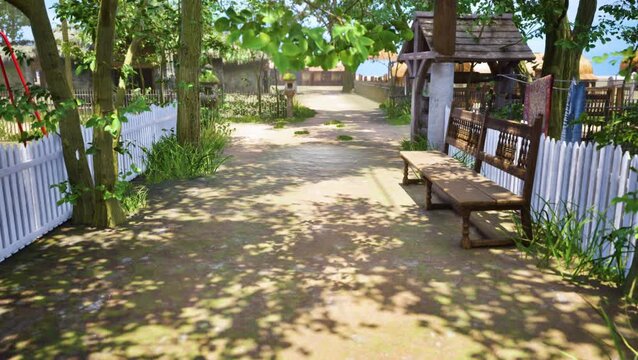 Tranquil Village Lane: A Serene Pathway Through Rustic Simplicity 4k resolution