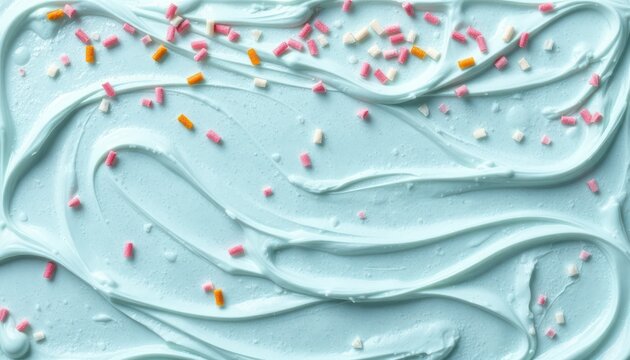 Close-up of blue frosting with sprinkles, perfect for desserts and backgrounds