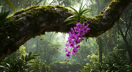 Lush tropical forest with vibrant orchids © wisual studio