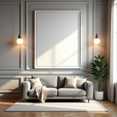 Fototapeta premium Elegant Living Room Interior Design with Mockup Poster