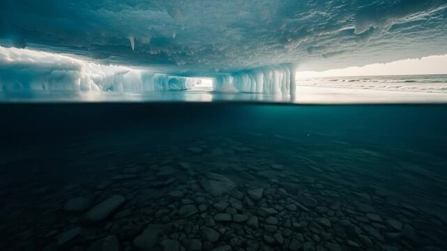 Underwater View of Ice Cave at Sunset
