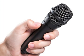 Hand holding a black microphone
