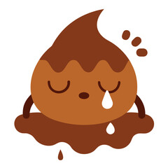 Cute cartoon poop character crying with tears and sweat drops