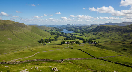 Panoramic vista of a valley with a lake