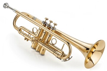 Obraz premium High-quality stock photo of a golden trumpet isolated on a transparent background. showing intricate details and craftsmanship of the musical instrument on white background