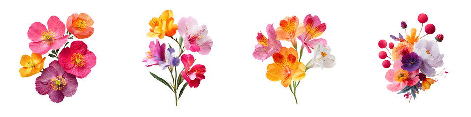 Floral Watercolor Bouquets: Vibrant and Colorful Flower Arrangements on White