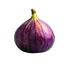 Fototapeta premium A single ripe purple fig with a green stem sits on a textured stone pedestal isolated on transparent background