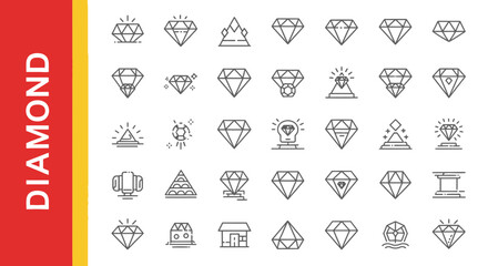 Fototapeta premium Diamond Gemstone Line Icons Luxury Jewelry Graphic Elements Set One