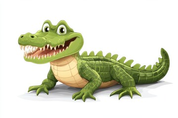 Obraz premium Smiling Alligator Cartoon Cute Crocodile Reptile Happy Wildlife Illustration Art on white background. Generative AI