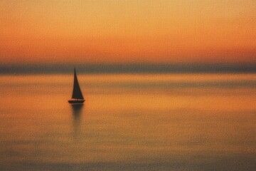 Minimalistic illustration of a lone sailboat on tranquil water at sunset