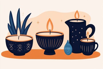 Minimalistic handmade candle and pottery set with leaf motif for home decor
