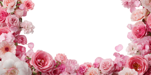 Pink Roses and Carnations Frame on Transparent Background, PNG