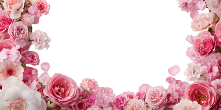 Pink Roses and Carnations Frame on Transparent Background, PNG