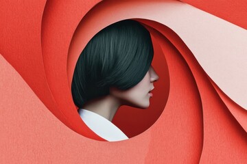 Abstract minimalistic art with stencil effect and female silhouette