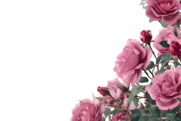 Pink Roses Corner Border on Transparent Background, PNG