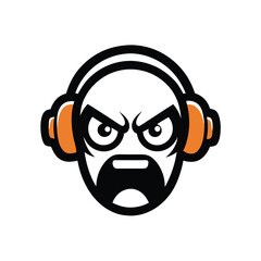 Aggressive cartoon character face with headphones and a beard