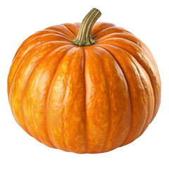 Obraz premium A single ripe orange pumpkin with a green stem isolated on transparent background