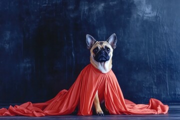 Minimalistic portrait of a pug dog in elegant clothing for creative design