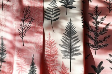 Minimalistic nature-inspired fabric design featuring fern leaf patterns
