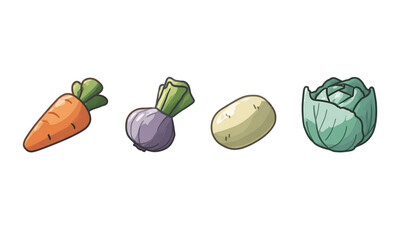 Naklejka premium Pixel Art Vegetables: Carrot, Beet, Potato, Cabbage Illustration, PNG