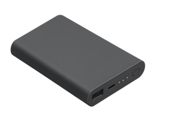 Black power bank isolated on transparent background