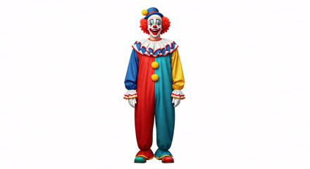 A Delightfully Cheerful Clown Character in a Vibrant Costume, Isolated on a Clean White Background