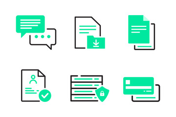Vector illustration of Minimalist Icons Depicting Documents, Communication, and Security