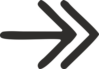 Double Arrow Icon: A hand-drawn style double arrow pointing right, perfect for web design, user interface, and graphic design projects.