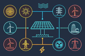 Mesmerizing Electric Grid with Renewable Energy Icons Abstra Refined Artistry Collection Elegant Refined Style Ideal for Advertising Campaign Materials Brand Marketing Visual Excellence Creative Asset