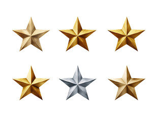 Obraz premium Six Metallic Stars on Transparent Background, PNG