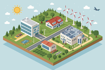 Spectacular Isometric Eco Campus Powered Solar Wind Original Concept Design Timeless Classic Beauty Perfect for Social Media Content Brand Marketing Visual Excellence Creative Asset