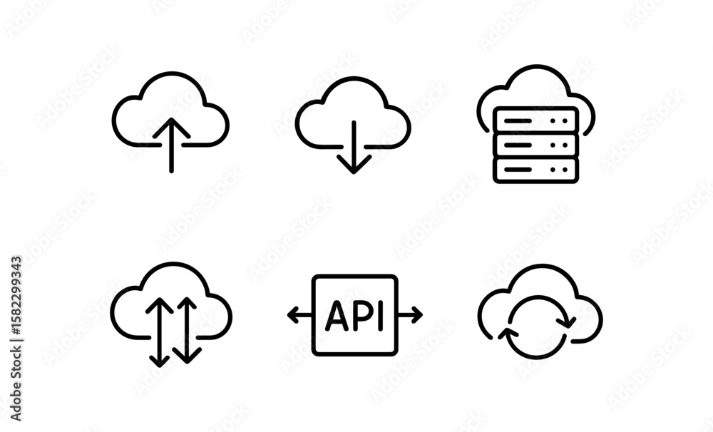 Fototapete Cloud computing icon set with api and data transfer symbols