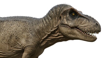 Obraz premium Tyrannosaurus Rex portrait exhibits prehistoric power and ancient ferocity on white canvas
