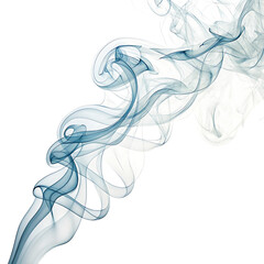 Abstract flowing blue and white smoke wisps isolated on transparent background