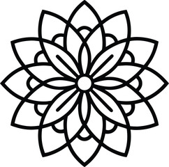 Geometric white flower mandala design on black background