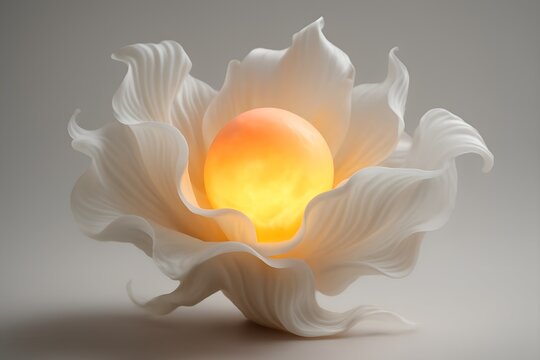 Illuminated Abstract Flower Sculpture with Glowing Orb Centerpiece