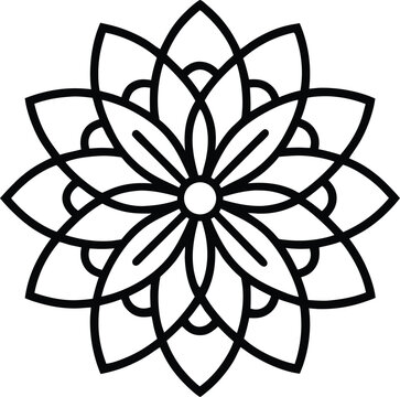 Geometric white flower mandala design on black background