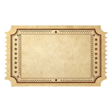 Vintage blank raffle ticket with decorative border and stars isolated on transparent background