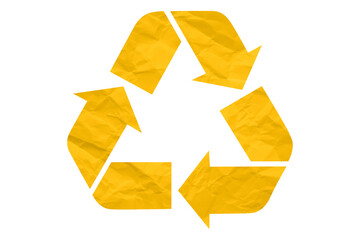 Yellow recycle symbol paper isolated on transparent background