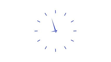 Twelve hours clock run, moving time arrows, 12 hours clock dial loop, twenty-four hours time lapse animation, Hours appear on a white background and quickly go - Powered by Adobe